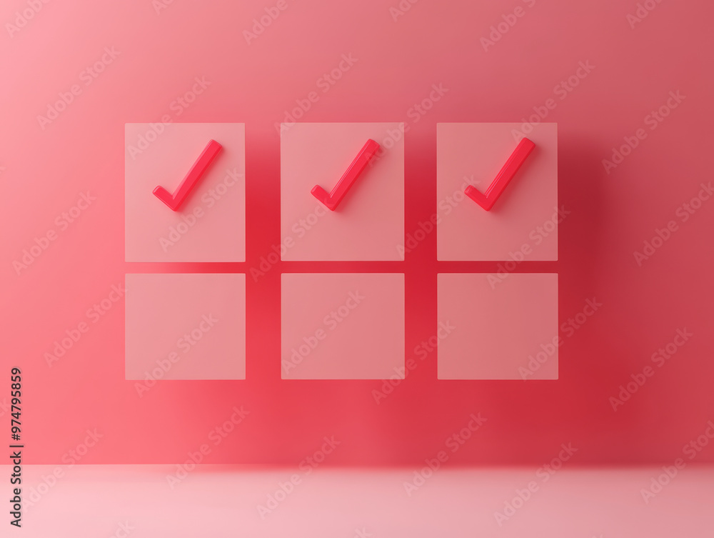 Poster checklist with floating red markers ticking boxes, symbolizing completion and organization. this vib