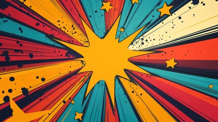 Create an image of a vibrant background with overlapping starburst shapes in a comic book style, perfect for action and excitement.