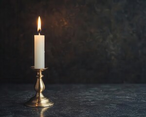 A brass candle holder with a flickering flame, isolated and casting a gentle glow candle holder, illumination, ambient brass