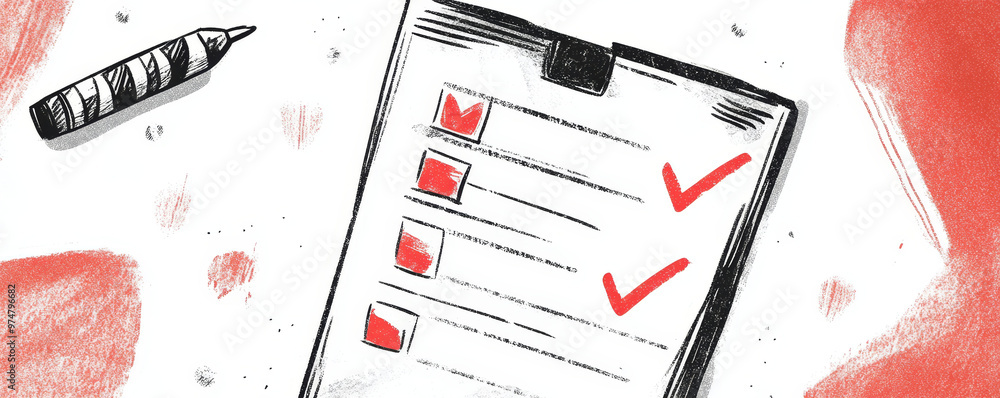 Poster checklist with bold red markers and checkboxes, ideal for organizing tasks and enhancing productivit