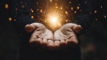 Abstract hands in worship with radiant light shining from above, representing connection to the divine