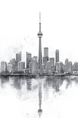 Obraz premium Oakville, Canada, black and white pen pencil hand-drawn effect portrait drawing illustration for travel poster, card, wallpaper, backdrop or banner. Modern, clear, artistic and simple