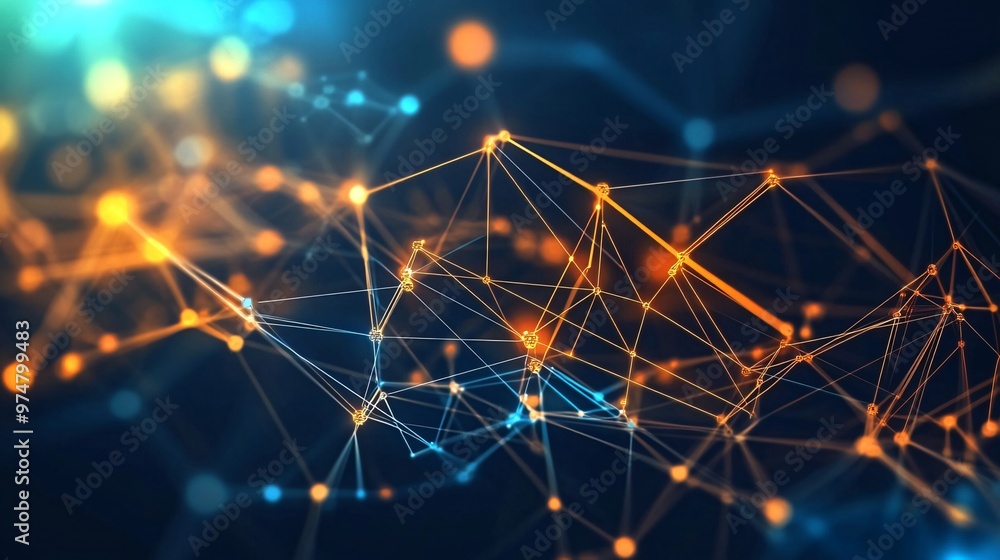 Aufkleber abstract digital network with glowing lines and points on dark blue background.