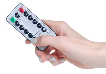 Small remote control in hand isolation