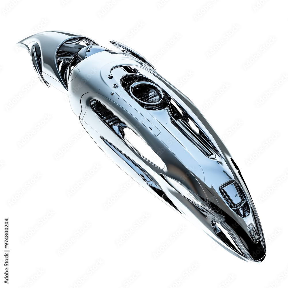 Aufkleber a sleek, polished chrome futuristic spaceship designed with advanced aerospace engineering. its smoo