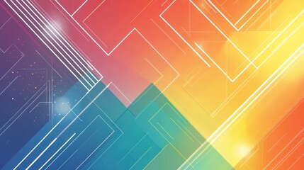 Fototapeta premium Colorful gradient background with geometric shapes and white lines, creating a trendy vector design