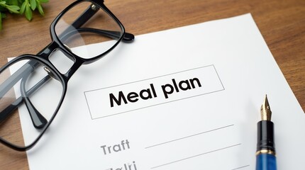 Meal plan document with glasses and fountain pen on desk