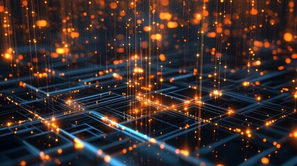 Fototapeta premium Abstract digital background with glowing lines and particles, representing data flow, connection, and network technology.