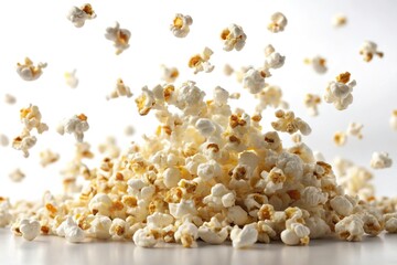 popcorn kernel fly up in the air on white background