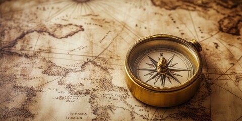 A compass on a vintage map.