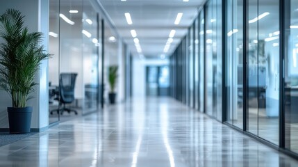Fototapeta premium Defocused background image of a spacious hallway in a modern office
