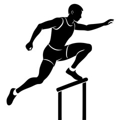 Male athlete runner at the moment of jumping over an obstacle silhouette vector illustration 
