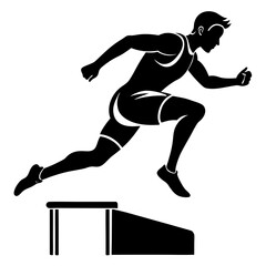 Male athlete runner at the moment of jumping over an obstacle silhouette vector illustration 
