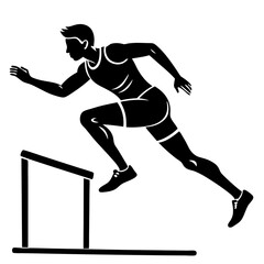 Male athlete runner at the moment of jumping over an obstacle silhouette vector illustration 
