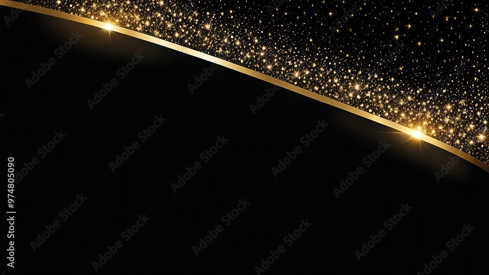 Aufkleber a visually striking design featuring a black background with shimmering gold particles and a curved 