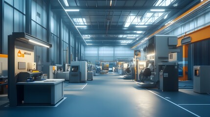 A modern factory interior showcasing advanced machinery and equipment in a well-lit environment