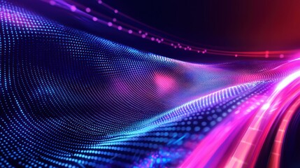 Modern abstract background showcasing technology with digital grids and light trails