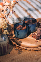 Cocao ceremony. Two cups of cocoa.