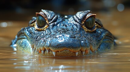 Obraz premium Close-up of a crocodile's head emerging from water.