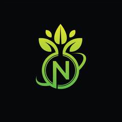 Abstract Green Leaf Tree Vector And Letter N