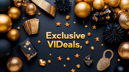 Gold and Black Christmas Decorations with  Exclusive VIP Deals  Text