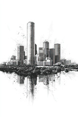 Pearland, Texas, black and white pen pencil hand-drawn effect portrait drawing illustration for travel poster, card, wallpaper, backdrop or banner. Modern, clear, artistic and simple