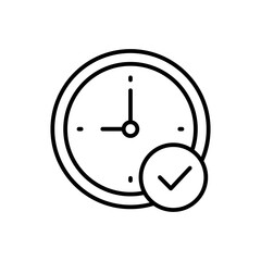 A simple clock illustration showing time with a checkmark symbol.