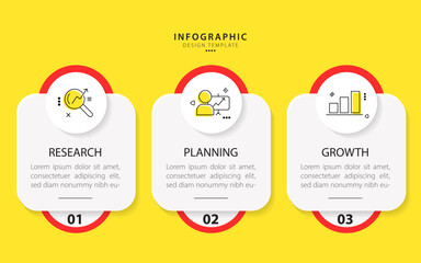 Business infographic template. 3 Step timeline journey. Process diagram, 3 options on yellow background, Infograph elements vector illustration.