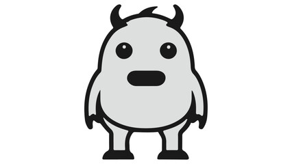 simple fat confused monster vector illustration, funny monster illustration with horns, silhouette of a monster/devil