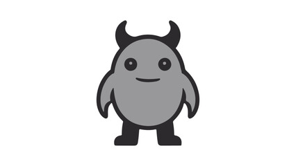 simple smiling gray monster vector illustration, funny monster illustration with horns, silhouette of a monster/devil