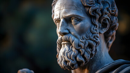 Fototapeta premium Greek sculpture of an old stoic man, roman god statue, concept background for stoicism