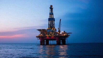 A drilling rig in action on the ocean