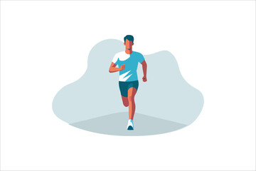 Front View Of Athletic Young Man Running front View. vector illustration.