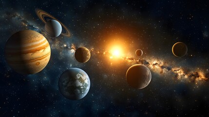 Planets Aligned in Dark Sky, Pattern Background, Wallpaper, Cover and Screen for Smartphone, PC, Laptop, 9:16 and 16:9 Format