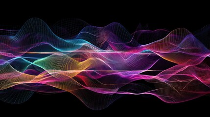 Abstract waveform grid with intersecting lines and colorful signal peaks