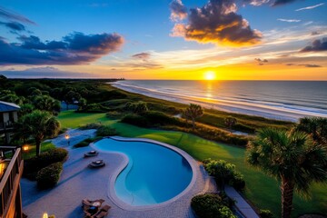 South Carolina Beach Vacations and weekend getaways illustrated in a travel guide infographic, highlighting popular destinations like Kiawah Island and Isle of Palms