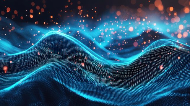 Digital waveforms and abstract nodes connecting in a modern communication background