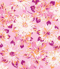 Flowers seamless pattern. vector illustration. Abstract flowers, floral vector with leaves