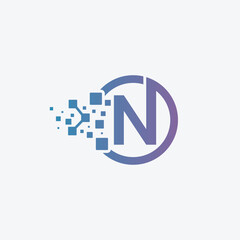 Letter N tech logo design in circle, N tech logo, N technology vector