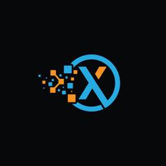 letter X concept technology logo design vector illustration, X tech logo in circle