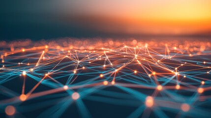 Futuristic lines and nodes connecting in an abstract technology communication background