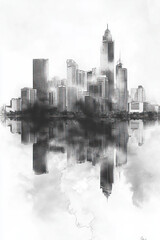 Fototapeta premium Port of Spain, Trinidad, black and white pen pencil hand-drawn effect portrait drawing illustration for travel poster, card, wallpaper, backdrop or banner. Modern, clear, artistic and simple