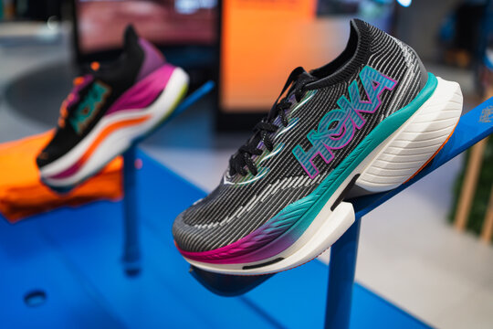Bangkok, Thailand - September 12, 2024: Hoka Cielo x1 running shoes on a display in Hoka shop.