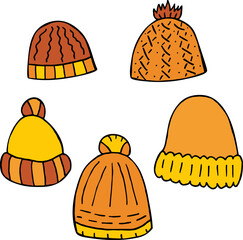 collection of yellow-orange winter hats.eps