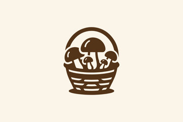 Mushrooms in a basket logo. Edible mushrooms. mushroom picking. Icon, emblem, sign