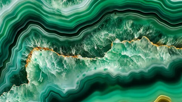 Exploring the mesmerizing patterns of agate stone with vibrant green and golden hues in a natural setting