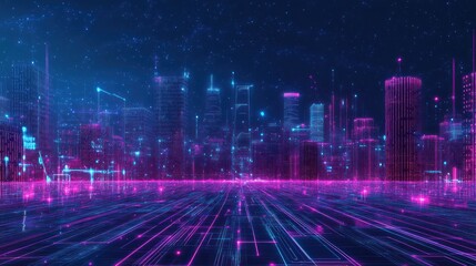 Connected data points and aesthetic wave designs showcasing smart city technology.