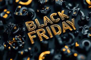 black friday sign made of gold letters and black shapes
