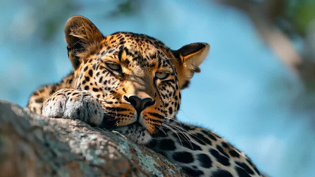 A leopard laying on the branch of a tree in the savannah	
