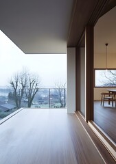 Fototapeta premium Modern Balcony With Wooden Floor and Sliding Door